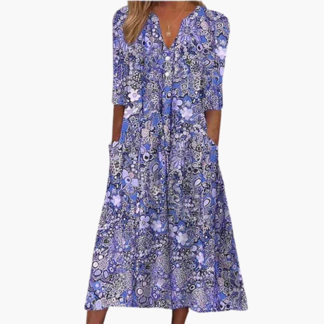 Bohemian Style Midi Dress for Women - Casual Summer Wear - IsabellaMae