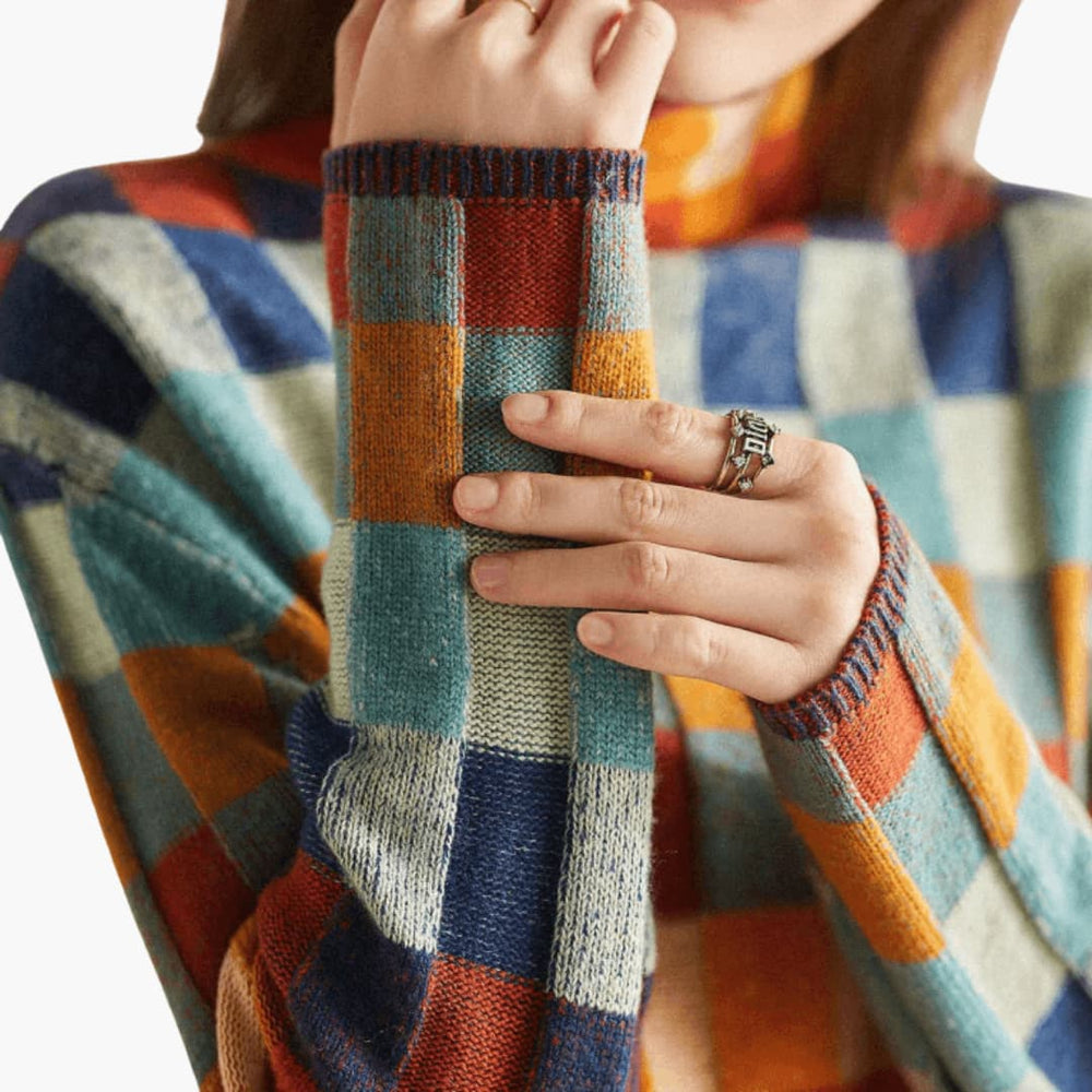 Patchwork Turtleneck Sweater for Women – Cozy Winter Style