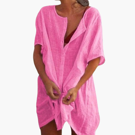 Knee-Length Button-Down Casual Dress for Women - Relaxed Fit
