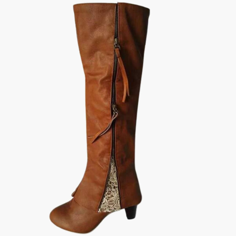 Women’s knee high boots with block heel and pointed toe
