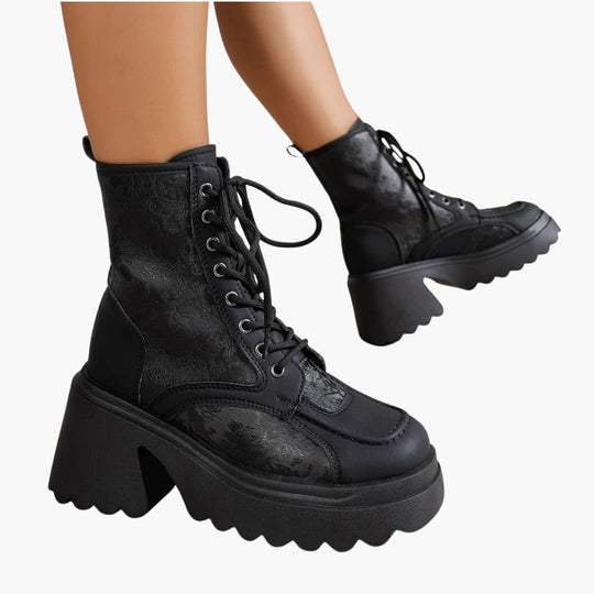 Women’s lace up winter boots with block heel and platform sole
