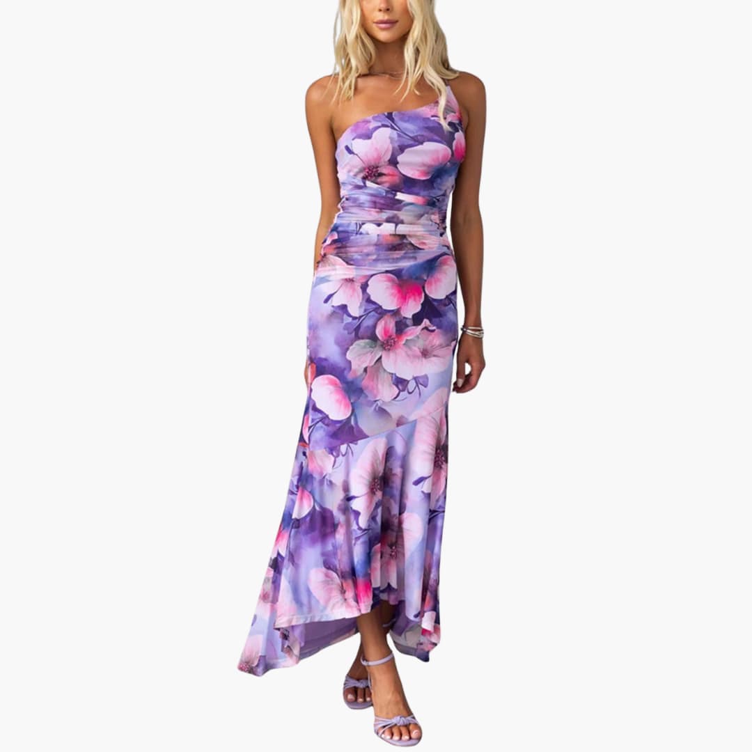 One-Shoulder Floral Midi Dress - Women's Summer Occasionwear