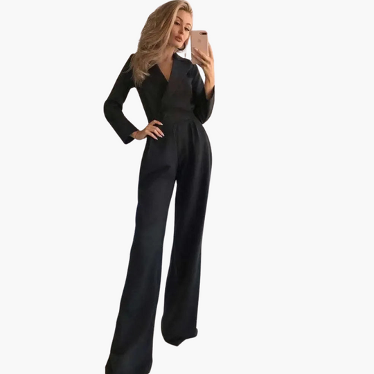 Elegant Wide-Leg Jumpsuit - Women's Long Sleeve Tailored Fit