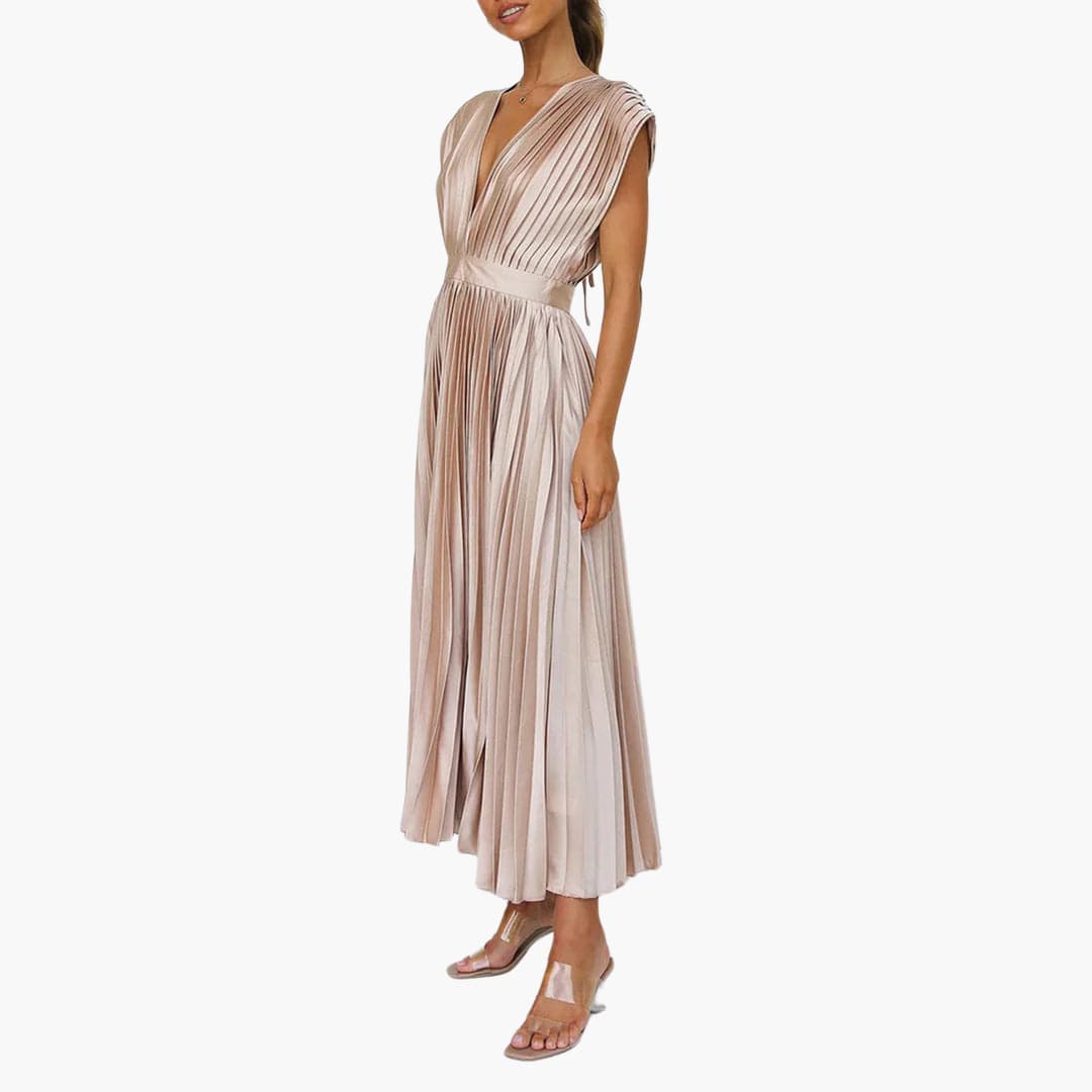 Elegant V-Neck Midi Dress - Perfect for Evening Events