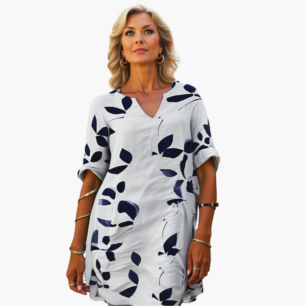 Leaf Print Summer Dress - Women's Tropical Holiday Style