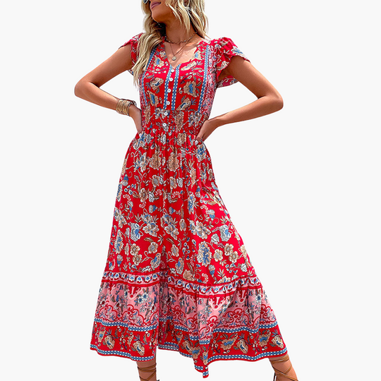 Boho  Midi Dress - Women's Lightweight Style for Summer Days