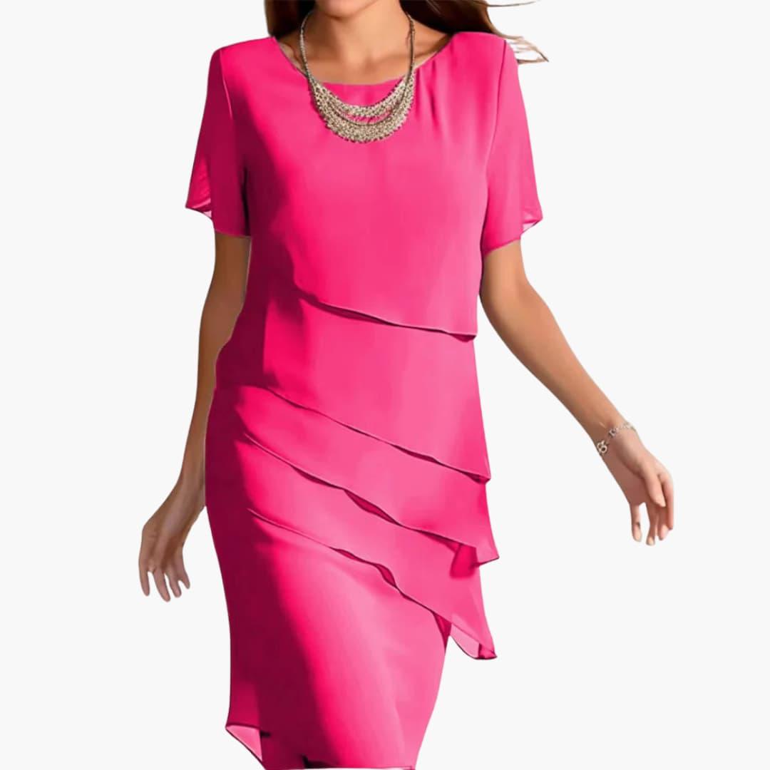 Layered Ruffle Midi Dress with Sleeves - Elegant for Women