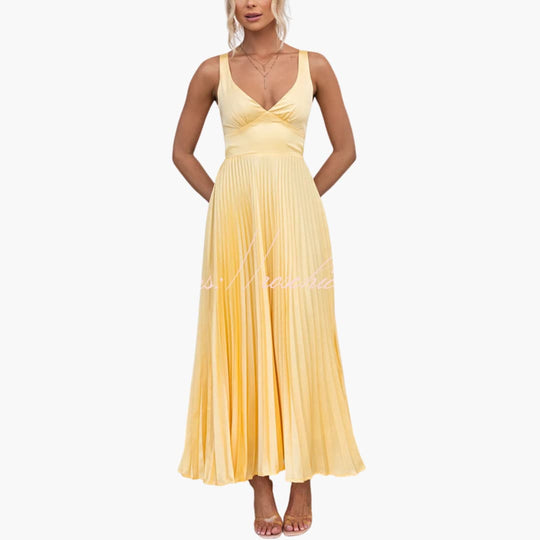 Pleated Neckline Dress for Women - Elegant Midi Style