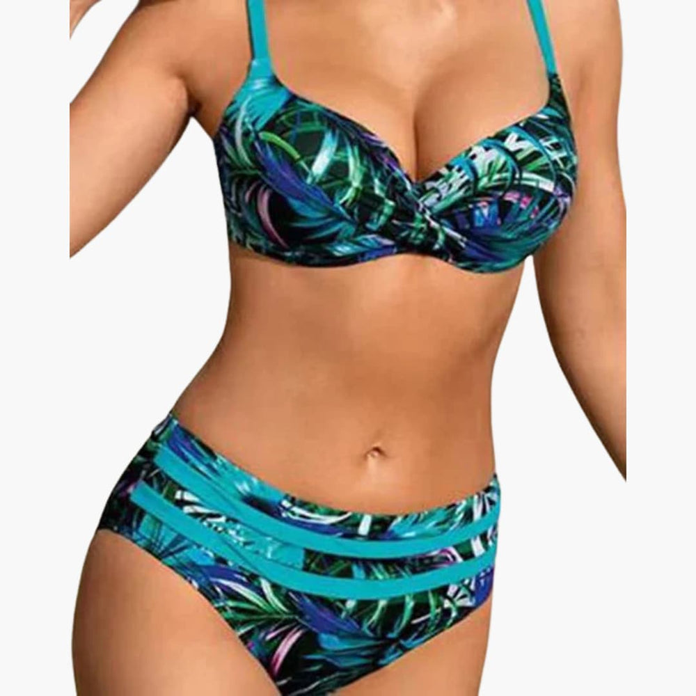 High-Waisted Bikini Set – Women's Tropical Two-Piece Swimwear