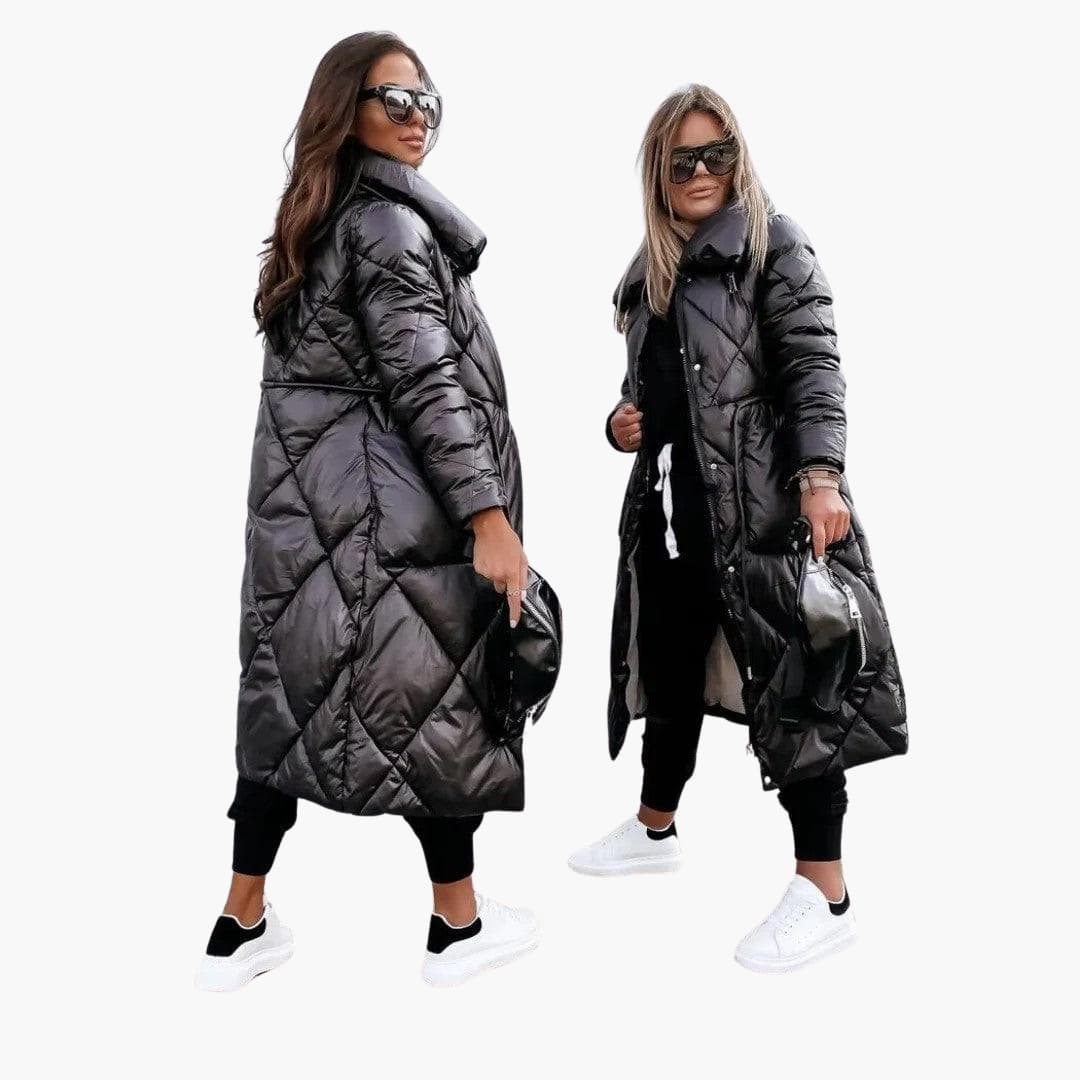 Puffer Coat - Women's Long Quilted Down Jacket for Winter
