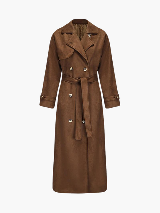 Elegant Double-Breasted Trench Coat - Women's Belted Outerwear