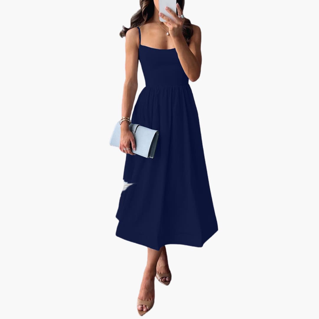 Elegant Floral A-Line Midi Dress - Women's Summer Occasion