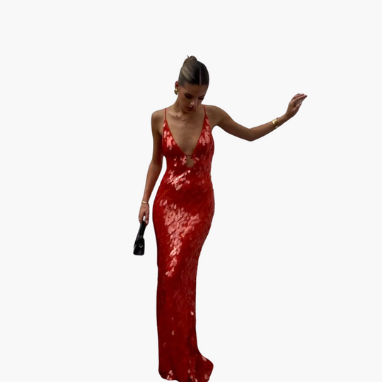 Sequin Maxi Dress for Women - V Neck Party & Evening Gown