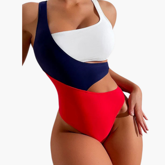Asymmetric One Piece Swimsuit - Women’s Colour Block Style