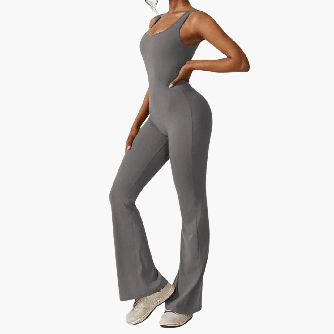 Women’s sleeveless jumpsuit with scoop neck and flared legs