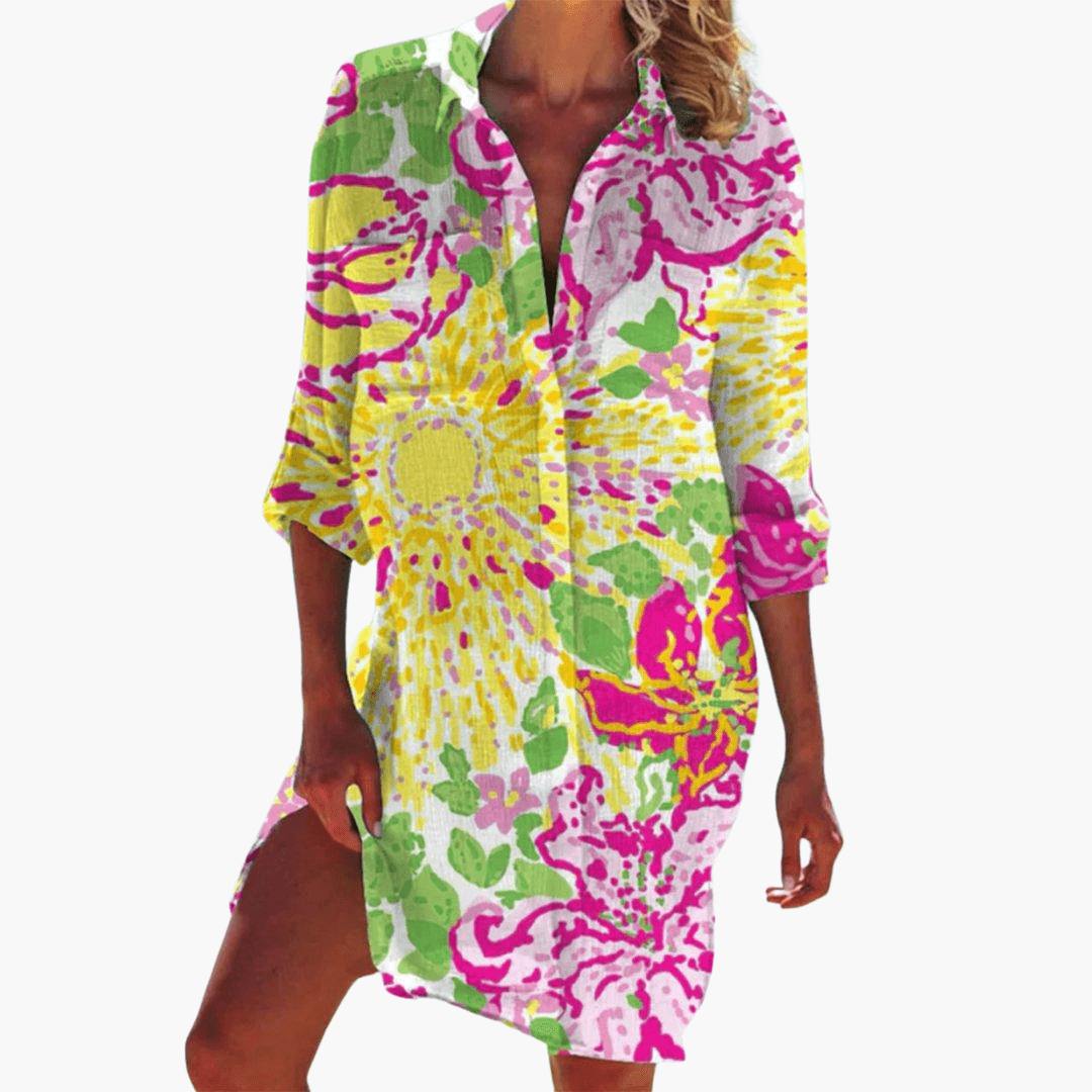 Floral Shirt Dress - Casual A-Line Button-Down for Women