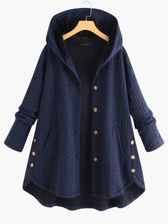 Elegant Hooded Winter Coat for Women - Long & Button-Up