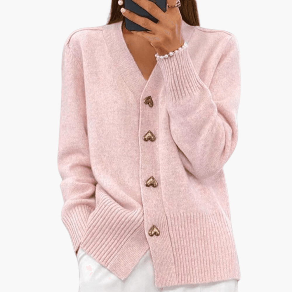 Heart Button Knit Cardigan – Women's Stylish Button-Up Sweater