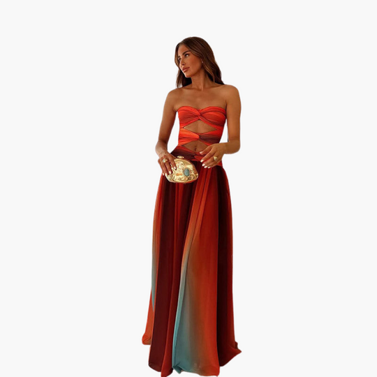 Cut-Out Bandeau Maxi Dress for Women - Strapless & Gradient