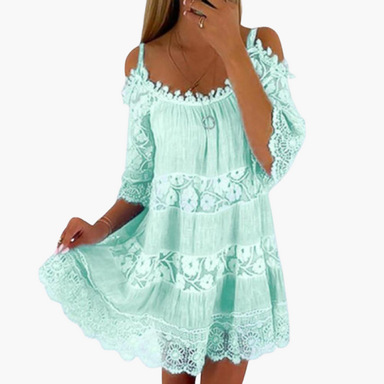 Cold shoulder summer dress - for women with lace detail