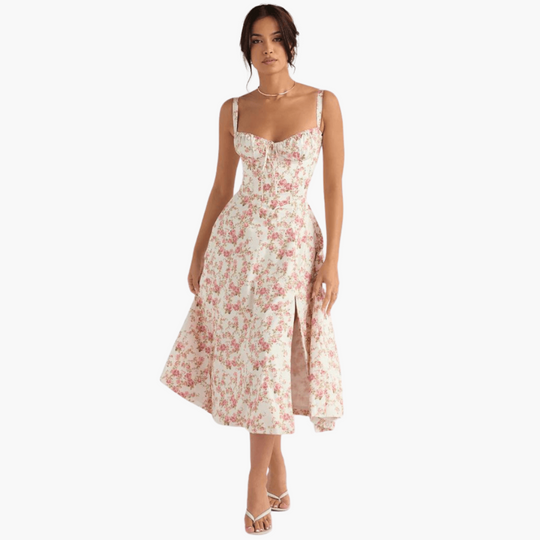 Floral Corset Midi Dress - Women's Elegant Summer Style