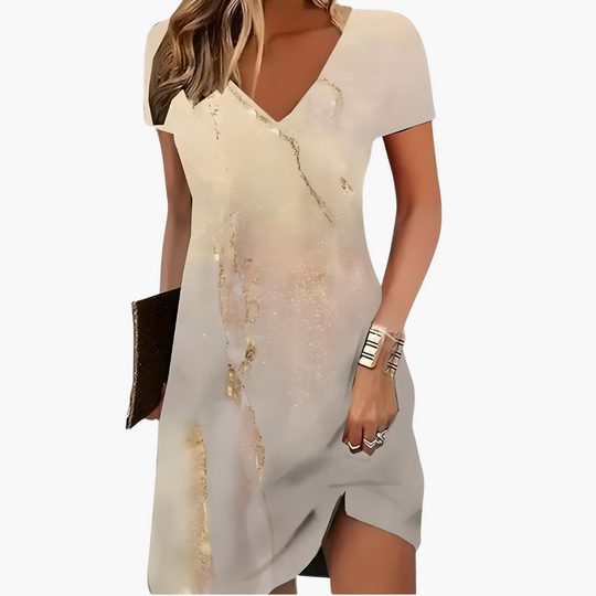 Women’s cocktail dress with V-neck and short sleeves