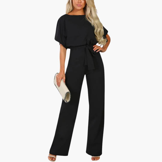 Elegant Wide-Leg Jumpsuit – Women's Belted Formal Wear