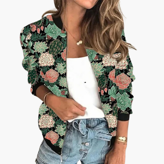 Floral Zip-Up Jacket for Women - Lightweight & Stylish