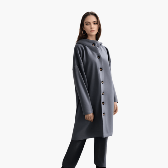 Long Hooded Overcoat - Women's Button Down Winter Jacket