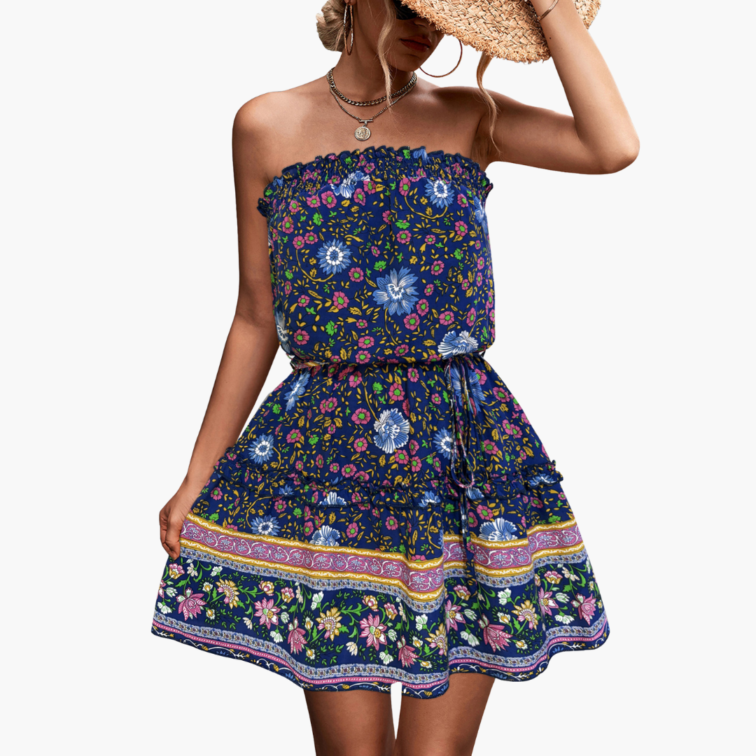 Floral Tube Top Mini Dress - Women's Summer Holiday Outfit
