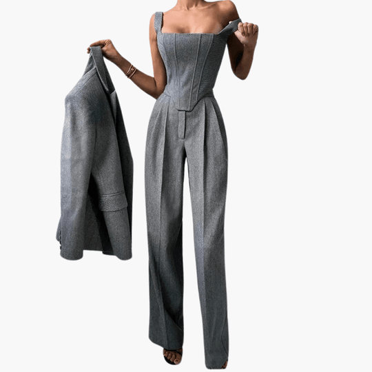 Women's 3 piece suit set with blazer corset and trousers