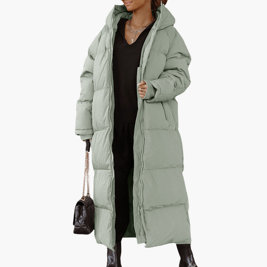 Oversized Hooded Puffer Coat - Women's Quilted Winter Jacket