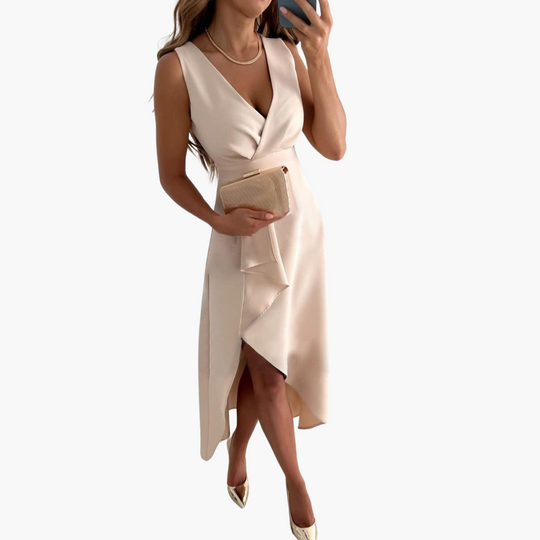Chic Wrap V-neck Midi Dress for Women - Elegant & Stylish
