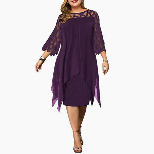 Elegant Midi Evening Dress for Women - Cut-Out Sleeves Design