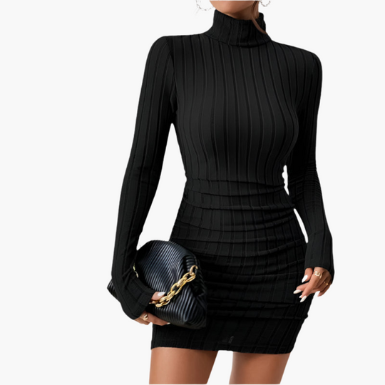 Elegant ribbed turtleneck dress for women – stylish & figure-hugging