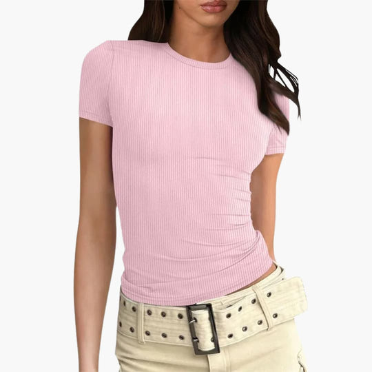 Women’s ribbed cropped t-shirt with short sleeves