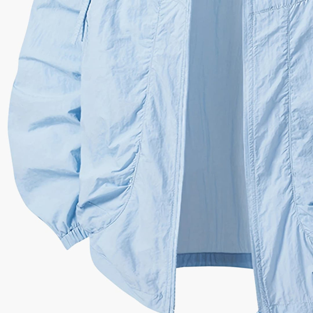 Unisex windbreaker jacket with hood and zip pockets for outdoors