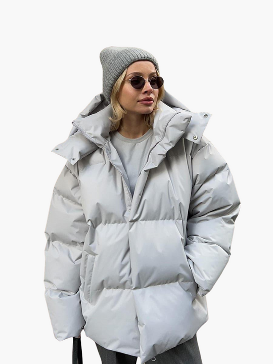 Oversized Puffer Jacket with Hood - Women's Winter Warmth