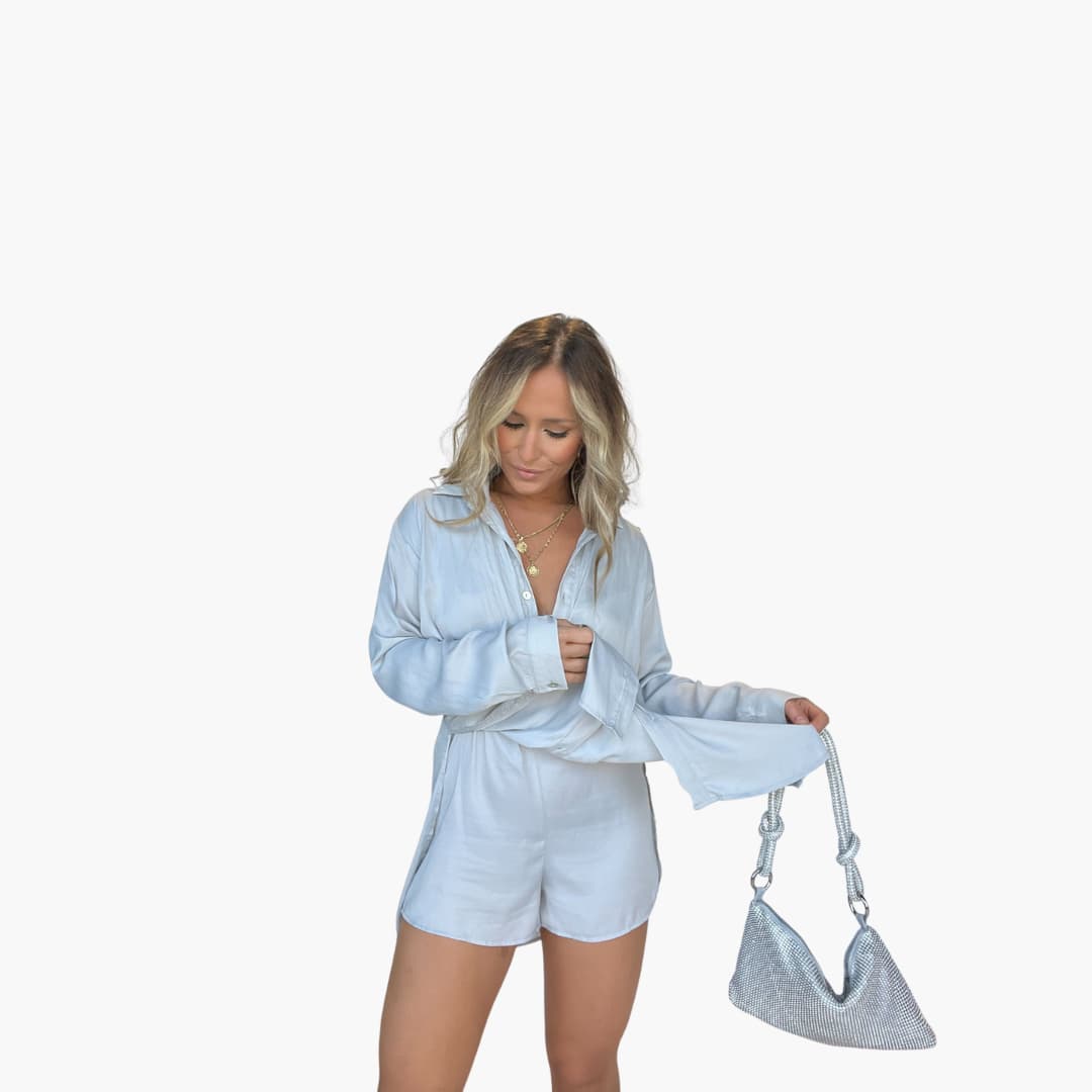Women’s summer romper dress with long sleeves and drawstring waist