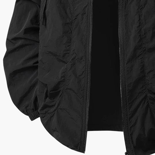 Unisex windbreaker jacket with hood and zip pockets for outdoors