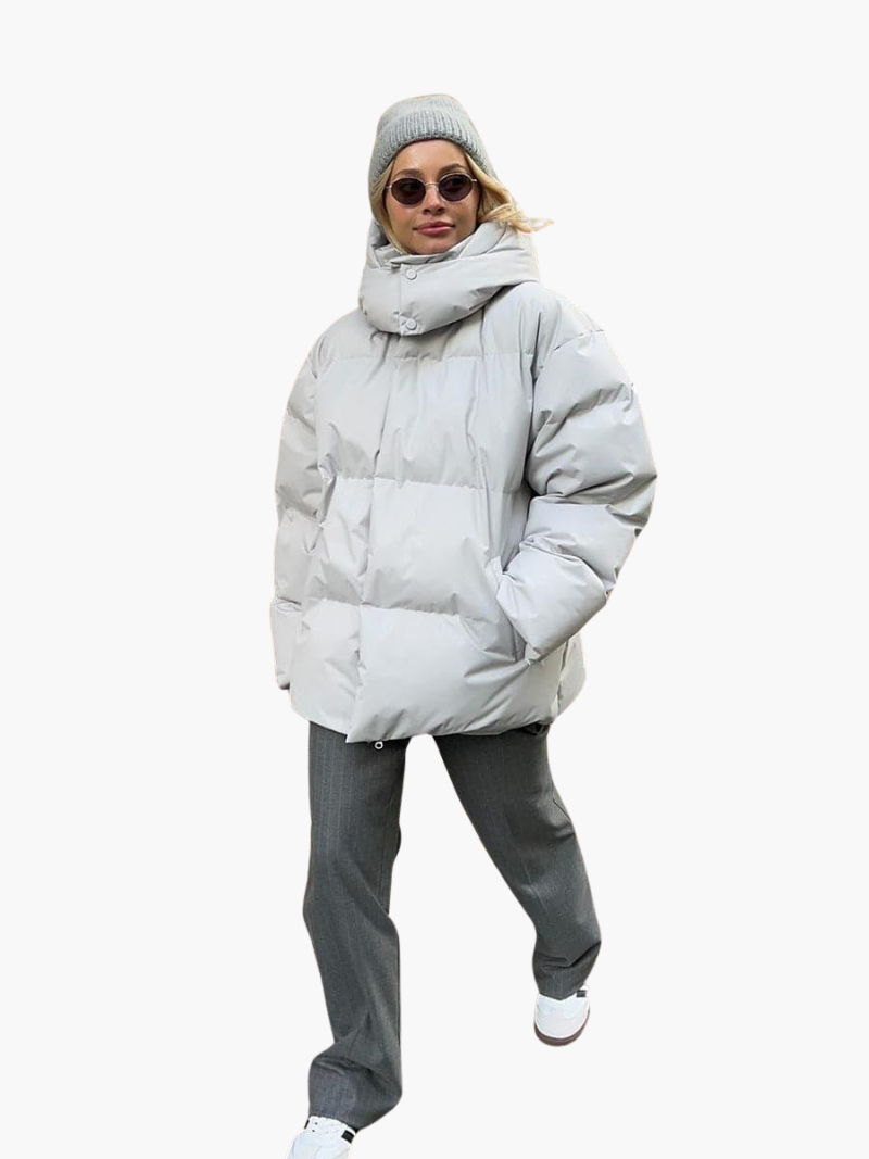 Oversized Puffer Jacket with Hood - Women's Winter Warmth