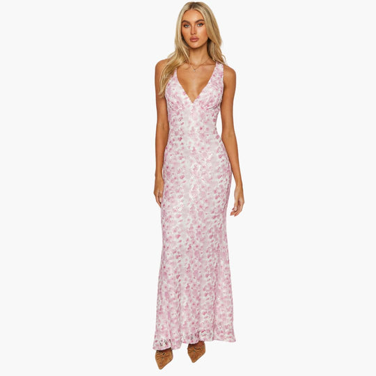 Lace Maxi Dress - Women's Elegant Evening Gown with Detail