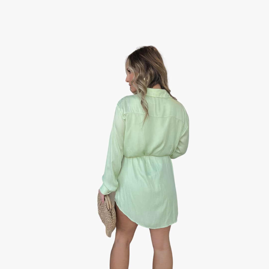 Women’s summer romper dress with long sleeves and drawstring waist