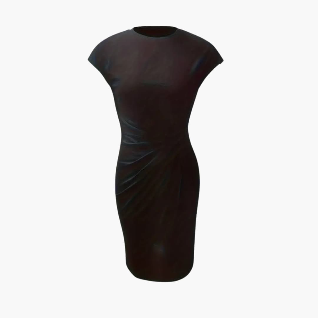 Women's knee-length crew neck dress with short sleeves