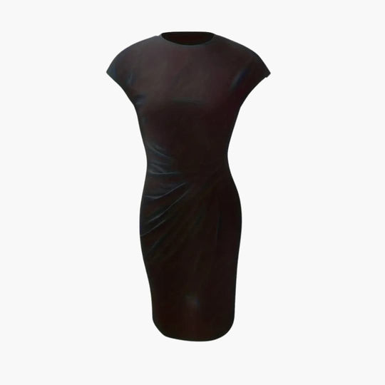 Women's knee-length crew neck dress with short sleeves