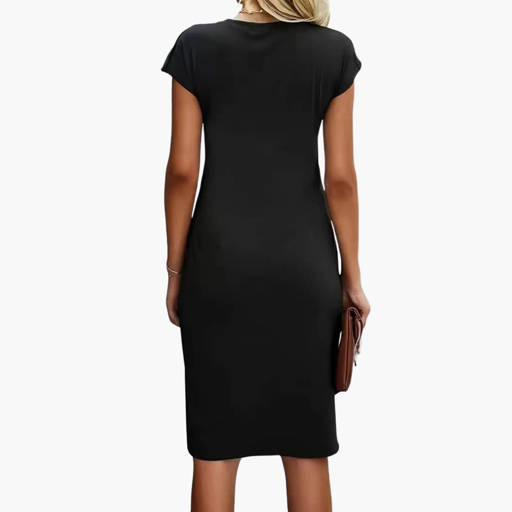 Women's knee-length crew neck dress with short sleeves
