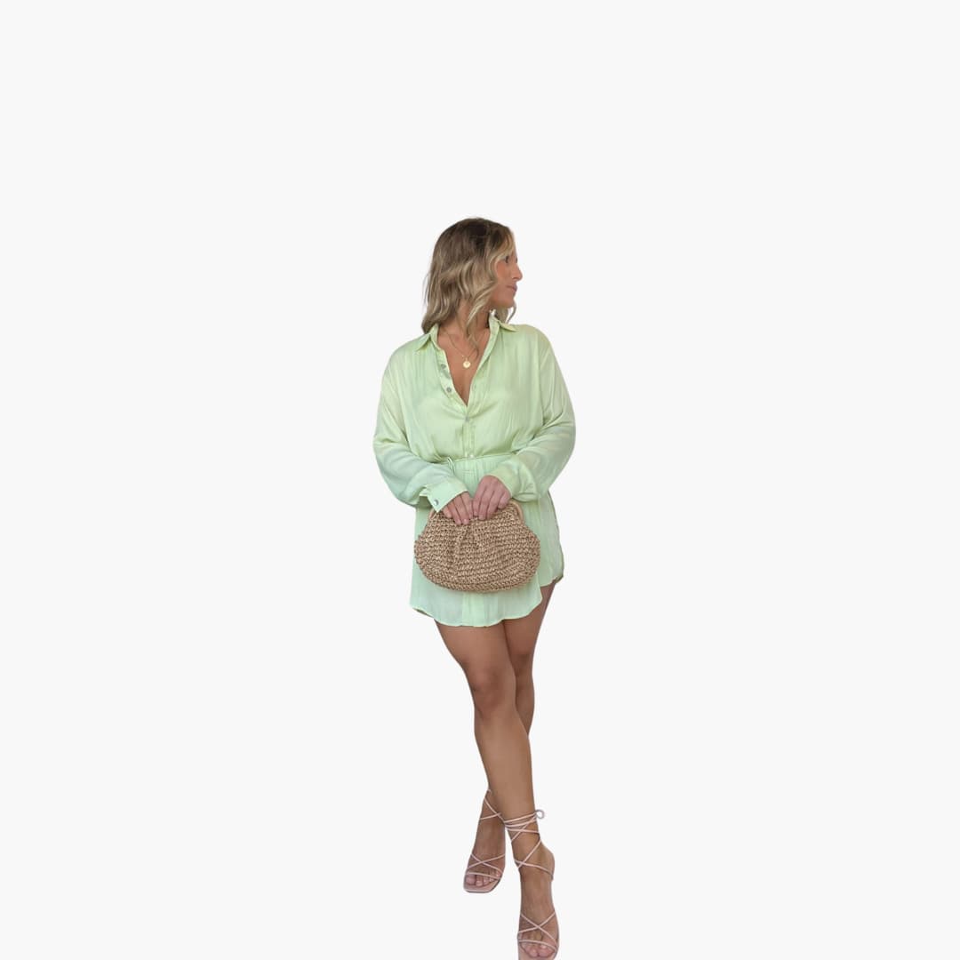 Women’s summer romper dress with long sleeves and drawstring waist