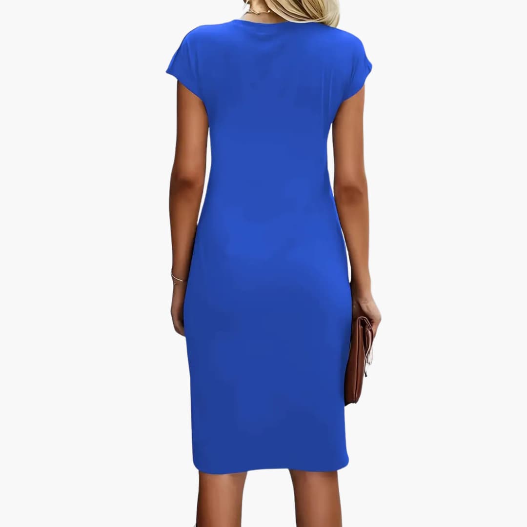 Women's knee-length crew neck dress with short sleeves