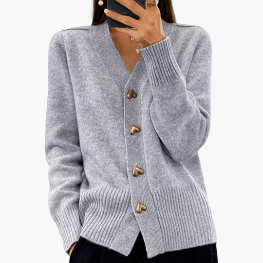 Heart Button Knit Cardigan – Women's Stylish Button-Up Sweater