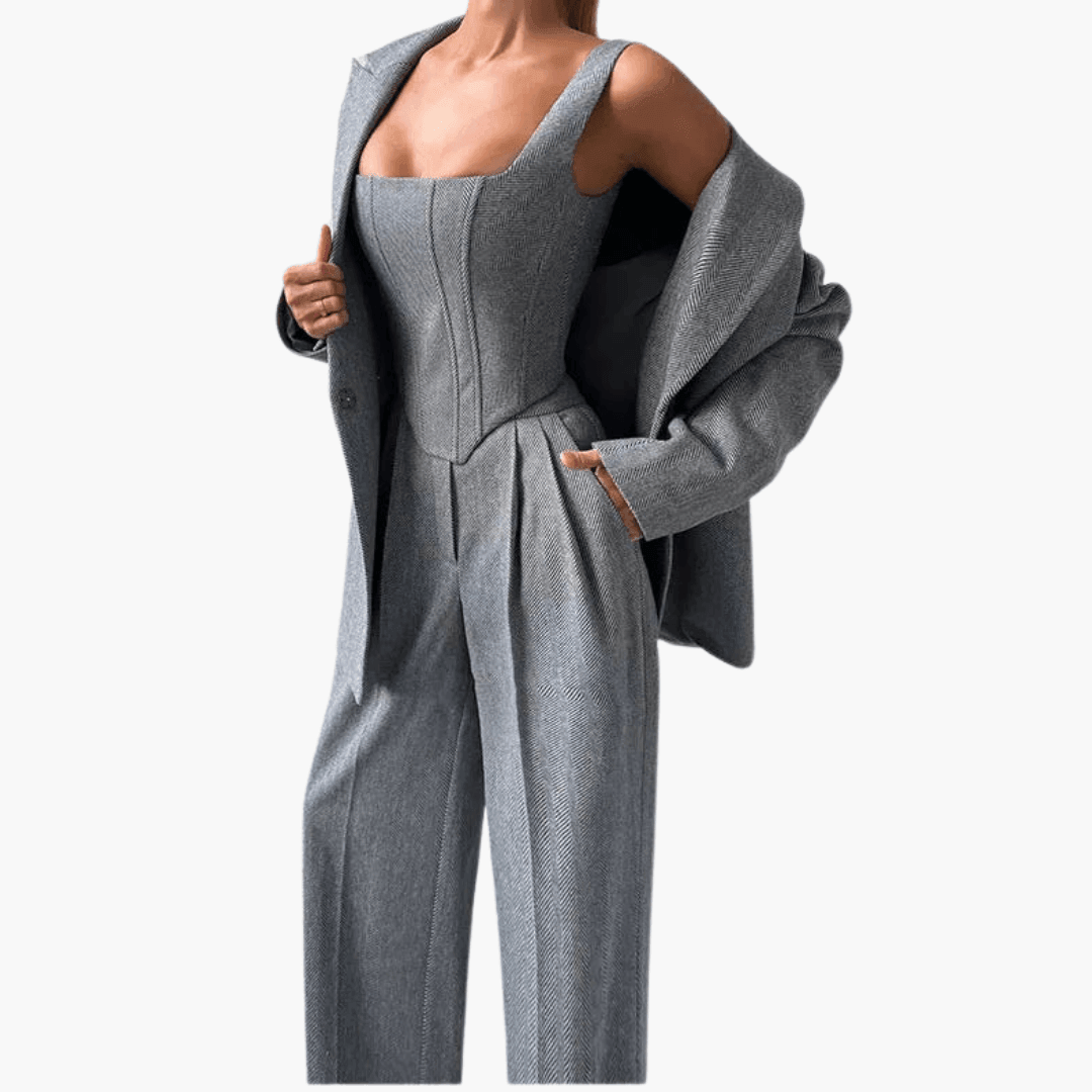 Women's 3 piece suit set with blazer corset and trousers